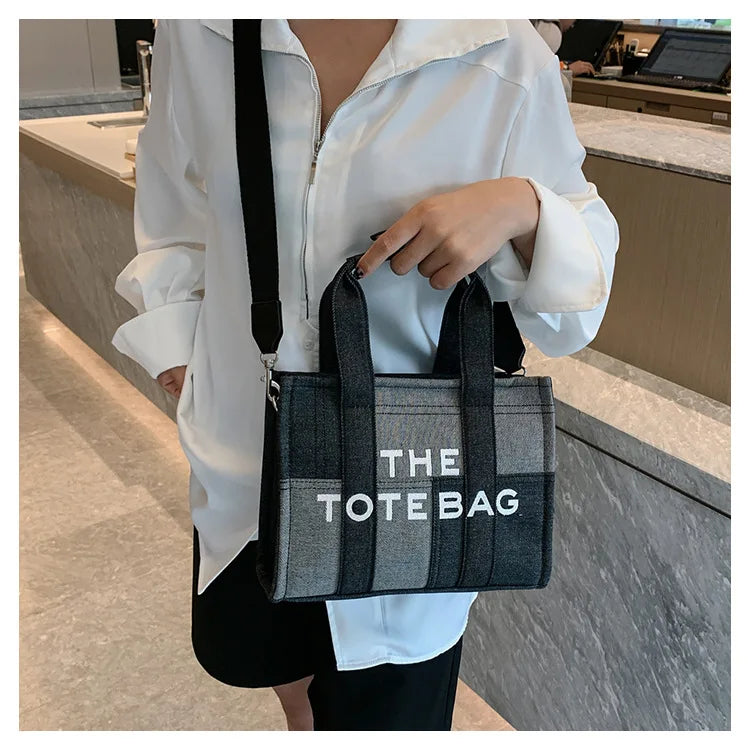 Trendy Denim Tote Bag – Embroidered Shoulder & Crossbody Handbag for Women - Aussies Aura