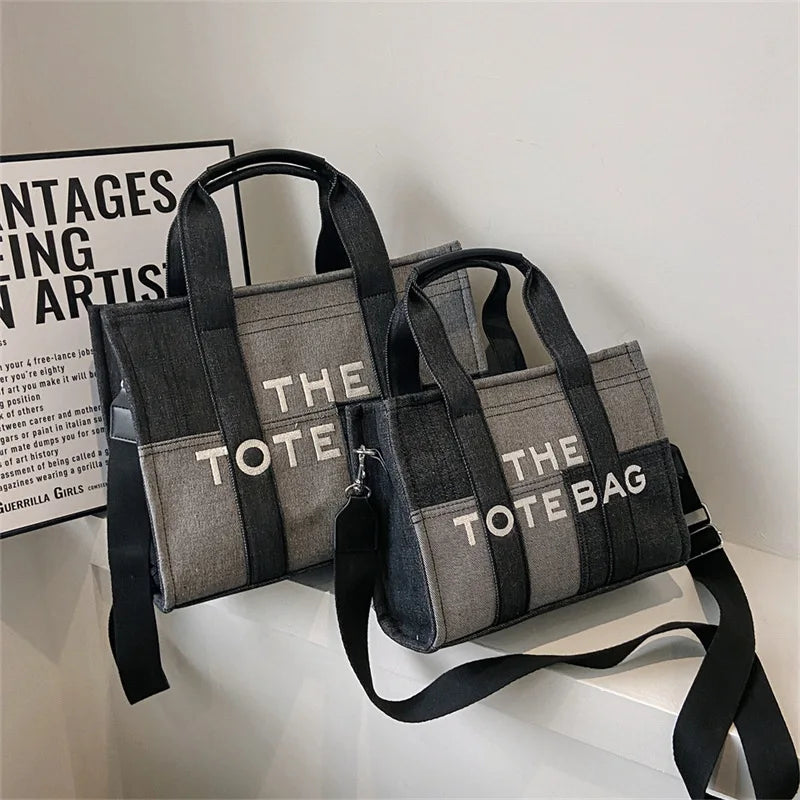 Trendy Denim Tote Bag – Embroidered Shoulder & Crossbody Handbag for Women - Aussies Aura