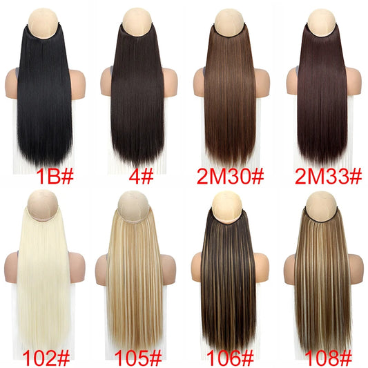 24-Inch Synthetic Invisible Fish Line Hair Extension – Natural Black & Brown Colors for Women - Aussies Aura
