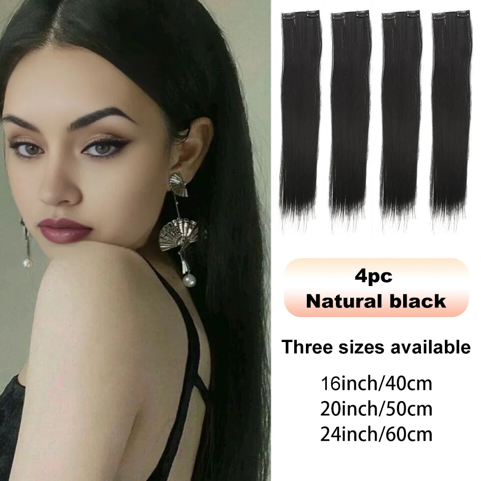 4-Piece Synthetic Straight Hair Extensions – 16/20/24 Inch Clip-In Wig for Women (Black & Brown) - Aussies Aura