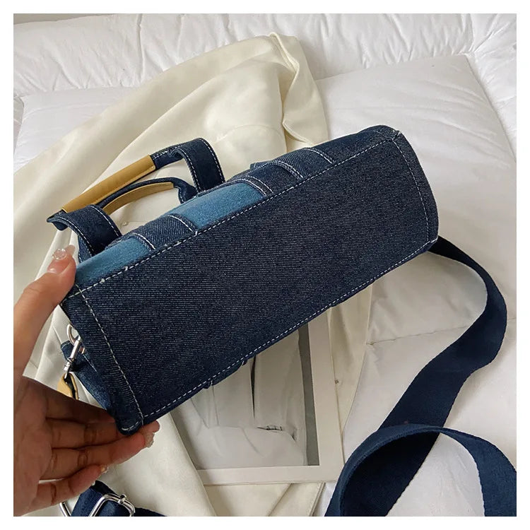 Trendy Denim Tote Bag – Embroidered Shoulder & Crossbody Handbag for Women - Aussies Aura