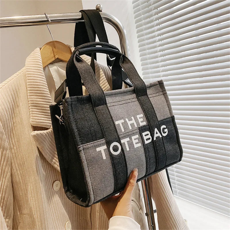 Trendy Denim Tote Bag – Embroidered Shoulder & Crossbody Handbag for Women - Aussies Aura