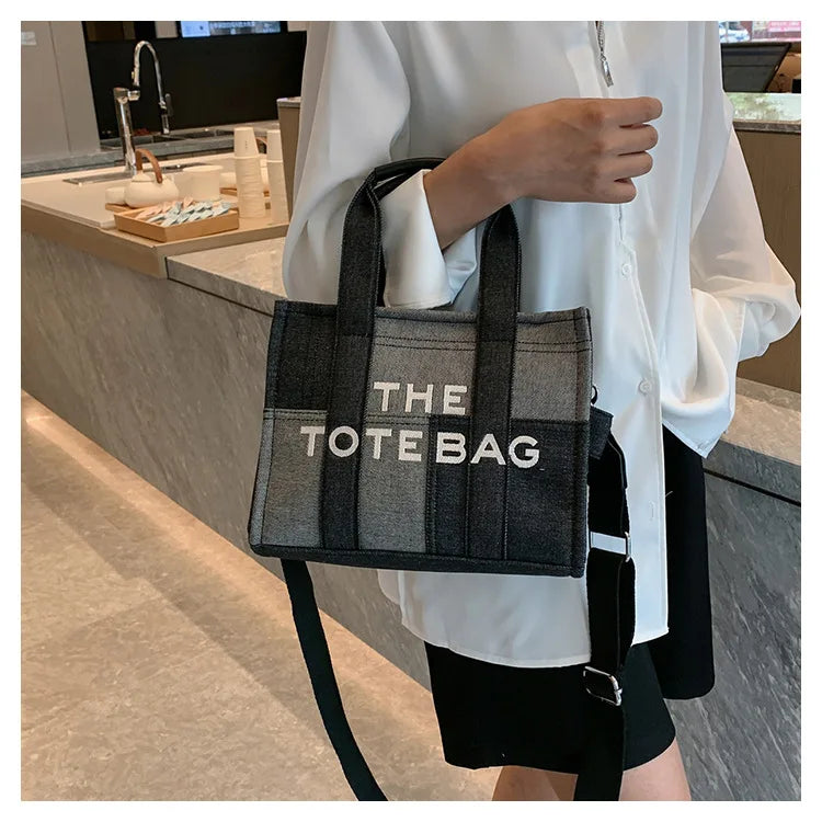 Trendy Denim Tote Bag – Embroidered Shoulder & Crossbody Handbag for Women - Aussies Aura