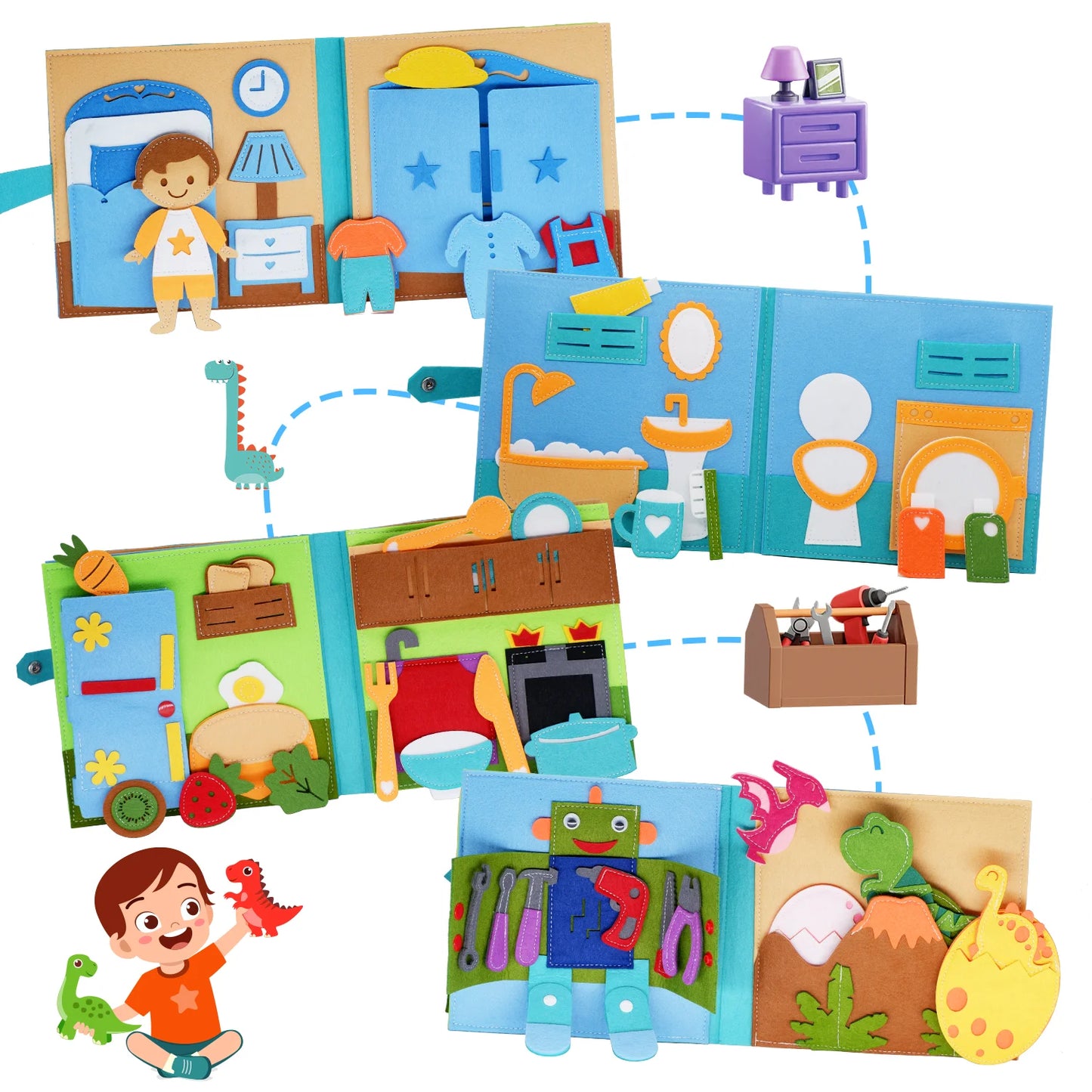 Toddlers Montessori Toy Busy Book Quiet Book Pretend Play Toy Early Educational Activity Book with Life Skills Cognition - Aussies Aura