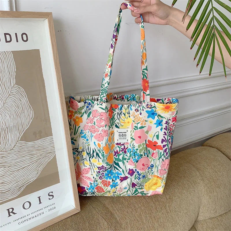 Youda Vintage Floral Stripe Fabric Top Handle Bag – Women’s Lunch Box Handbag - Aussies Aura
