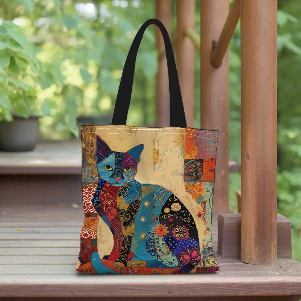 Floral Cat Print Tote Bag – Aesthetic Canvas Shoulder Bag - Aussies Aura