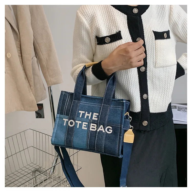 Trendy Denim Tote Bag – Embroidered Shoulder & Crossbody Handbag for Women - Aussies Aura