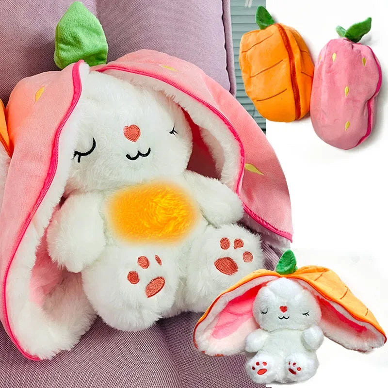 Strawberry & Carrot Bunny Plush – 30cm Baby Music Sleeping Light Toy - 30 cm - Aussies Aura