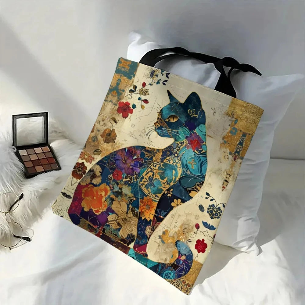 Floral Cat Print Tote Bag – Aesthetic Canvas Shoulder Bag - Aussies Aura