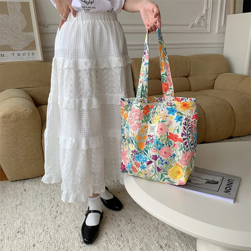 Youda Vintage Floral Stripe Fabric Top Handle Bag – Women’s Lunch Box Handbag - Aussies Aura