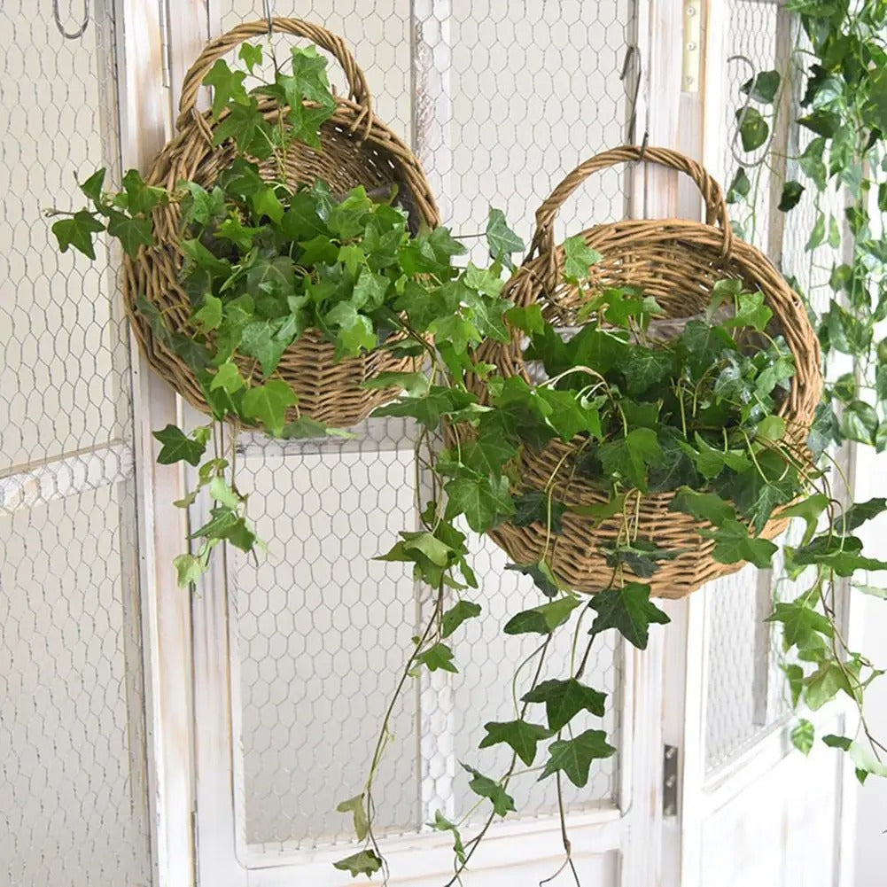 Hanging Planter – Handmade Wicker Rattan Wall-Mounted Flower Basket | Decorative Plant Pot for Balcony, Garden & Home Décor