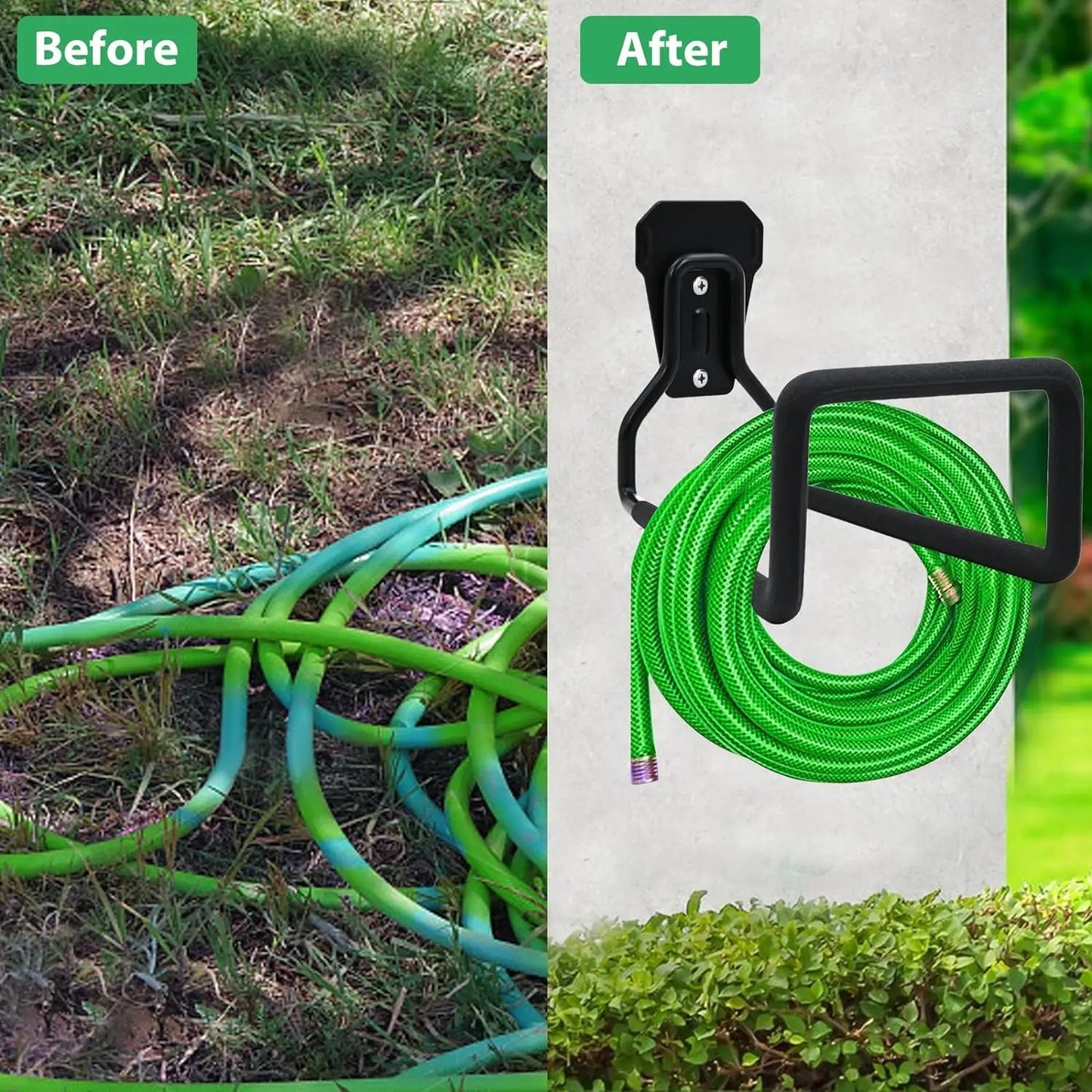 Heavy-Duty Garden Hose Bracket Wall-Mount Metal Hose Holder for Outdoor Water Pipe Storage