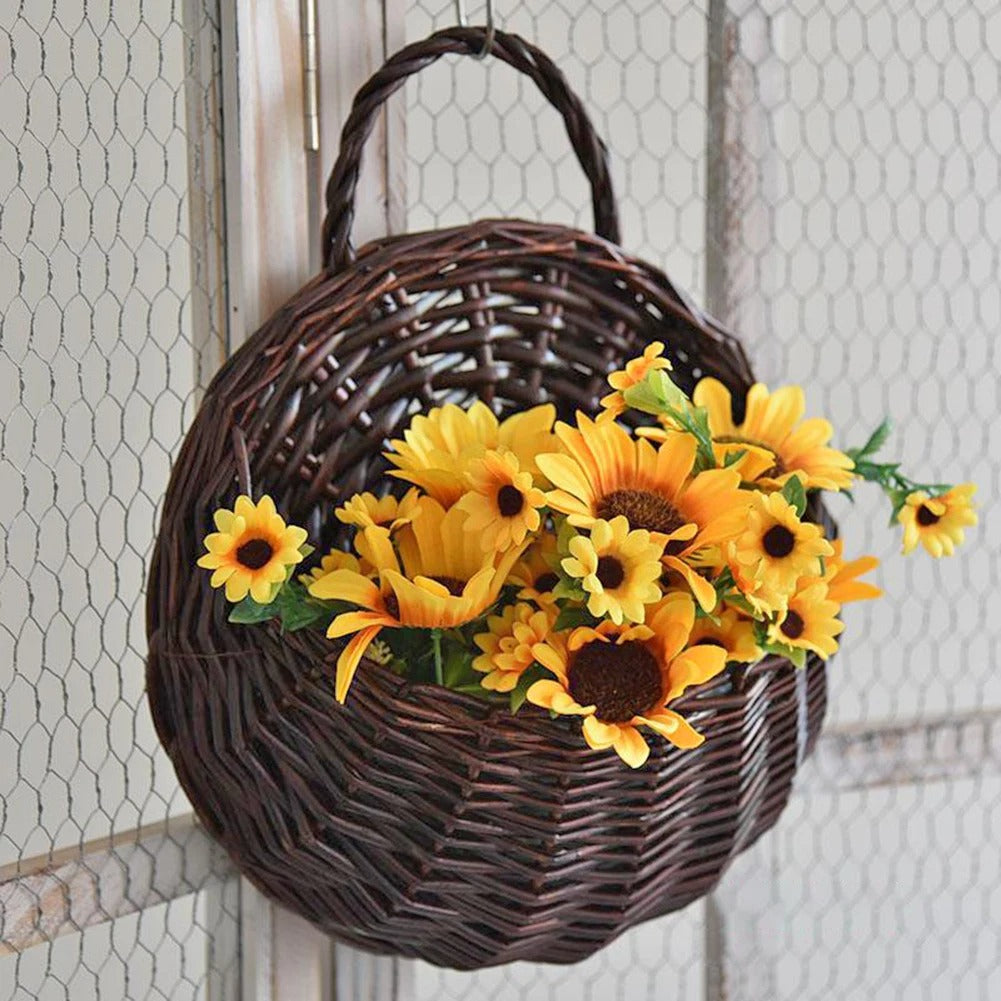 Hanging Planter – Handmade Wicker Rattan Wall-Mounted Flower Basket | Decorative Plant Pot for Balcony, Garden & Home Décor