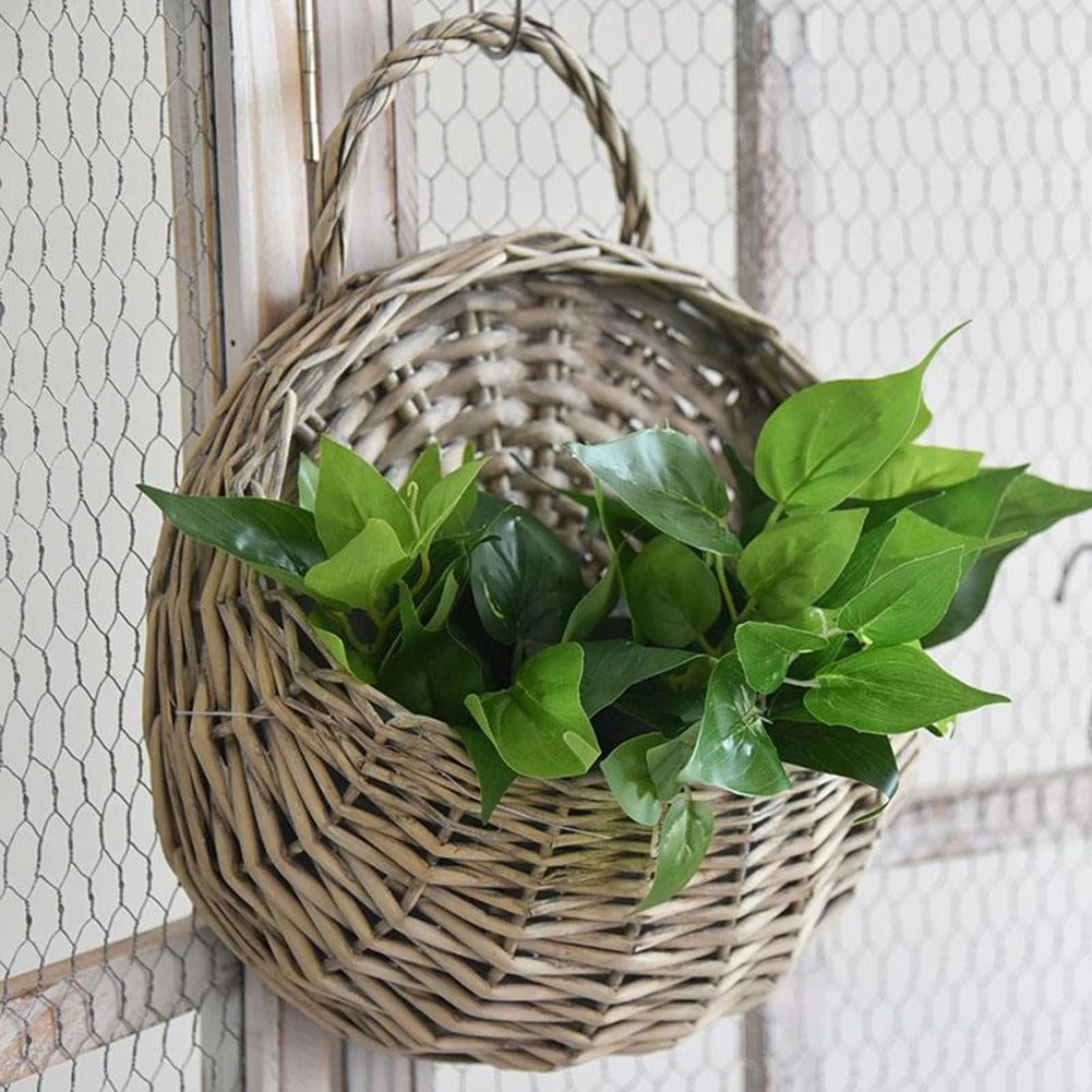 Hanging Planter – Handmade Wicker Rattan Wall-Mounted Flower Basket | Decorative Plant Pot for Balcony, Garden & Home Décor