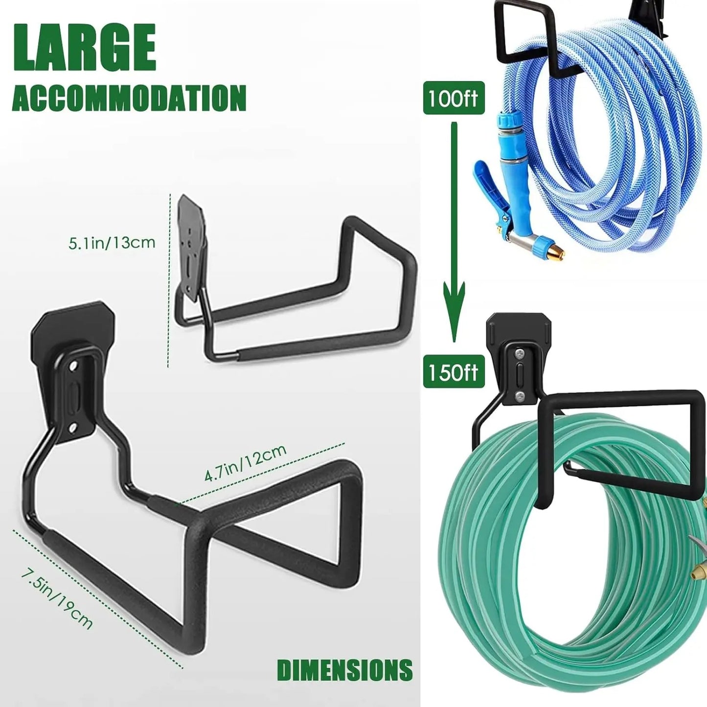 Heavy-Duty Garden Hose Bracket Wall-Mount Metal Hose Holder for Outdoor Water Pipe Storage