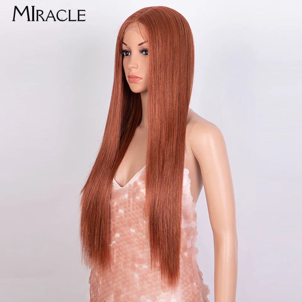 MIRACLE Synthetic Lace Front Wig – 30 Inch Long Straight Heat Resistant Ombre Blonde/Ginger Wig for Women - Aussies Aura