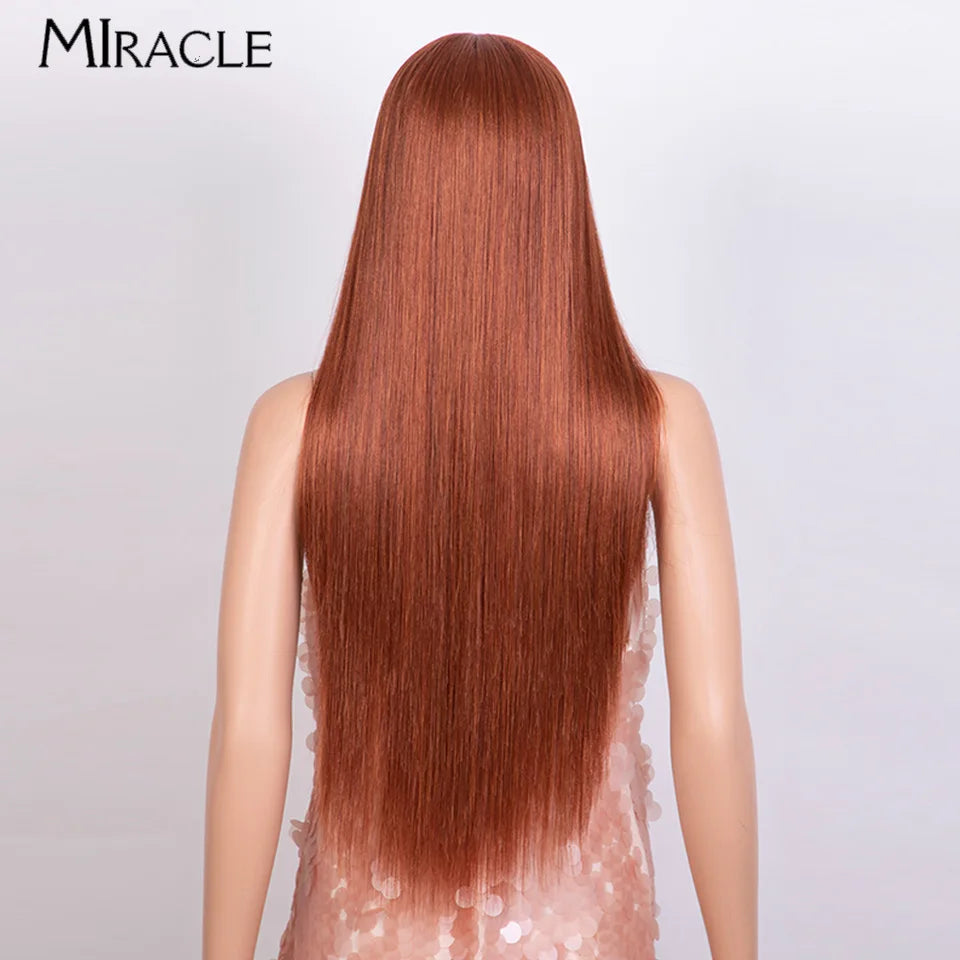 MIRACLE Synthetic Lace Front Wig – 30 Inch Long Straight Heat Resistant Ombre Blonde/Ginger Wig for Women - Aussies Aura