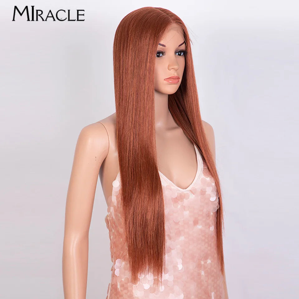 MIRACLE Synthetic Lace Front Wig – 30 Inch Long Straight Heat Resistant Ombre Blonde/Ginger Wig for Women - Aussies Aura