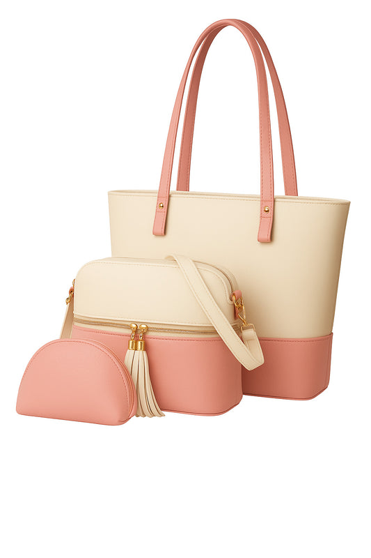 3-piece pink handbag set tote crossbody pouch Aussies Aura