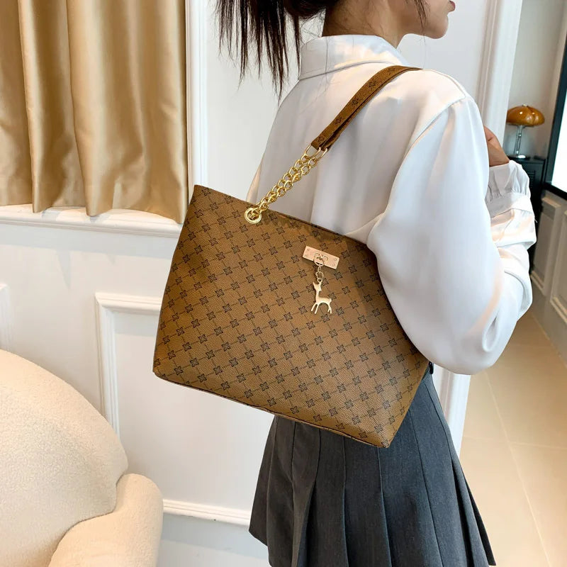 New Luxury Presbyopia Tote Bag – Large Capacity Soft Leather Shoulder Bag with Gold Chain | Designer Style Women’s Handbag - Aussies Aura