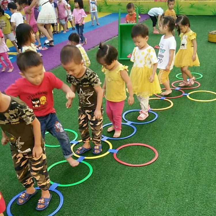 Outdoor Kids Jump Ring Game Set - 10 Hoops & 10 Connectors for Boys Girls, Fun Physical Training Sport Toys for Park Play - Aussies Aura