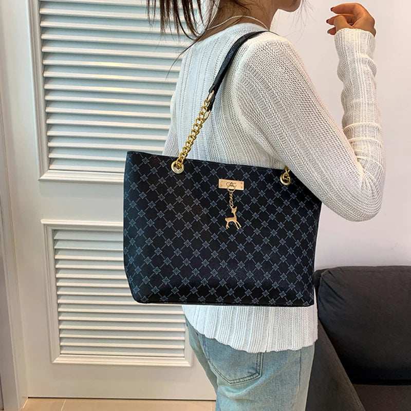 New Luxury Presbyopia Tote Bag – Large Capacity Soft Leather Shoulder Bag with Gold Chain | Designer Style Women’s Handbag - Aussies Aura