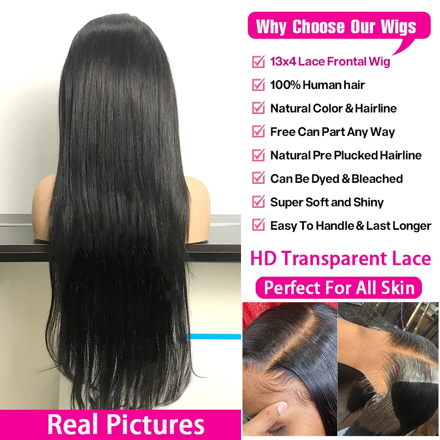 13x4 Bone Straight Lace Front Wig – Brazilian Human Hair, Glueless 22–26 Inch Lace Frontal Wig for Women - Aussies Aura