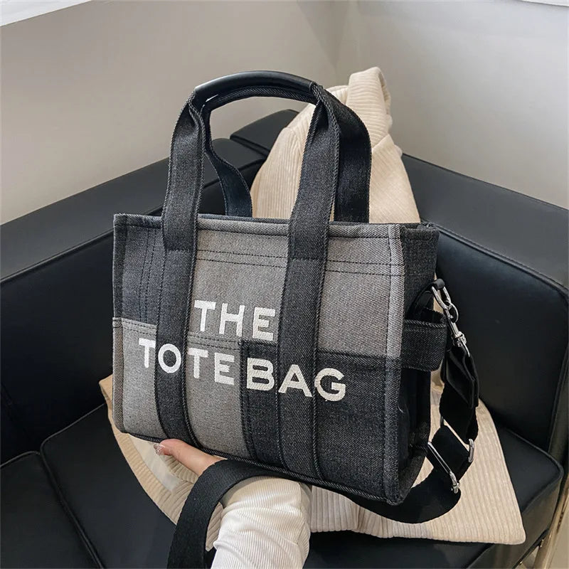 Trendy Denim Tote Bag – Embroidered Shoulder & Crossbody Handbag for Women - Aussies Aura