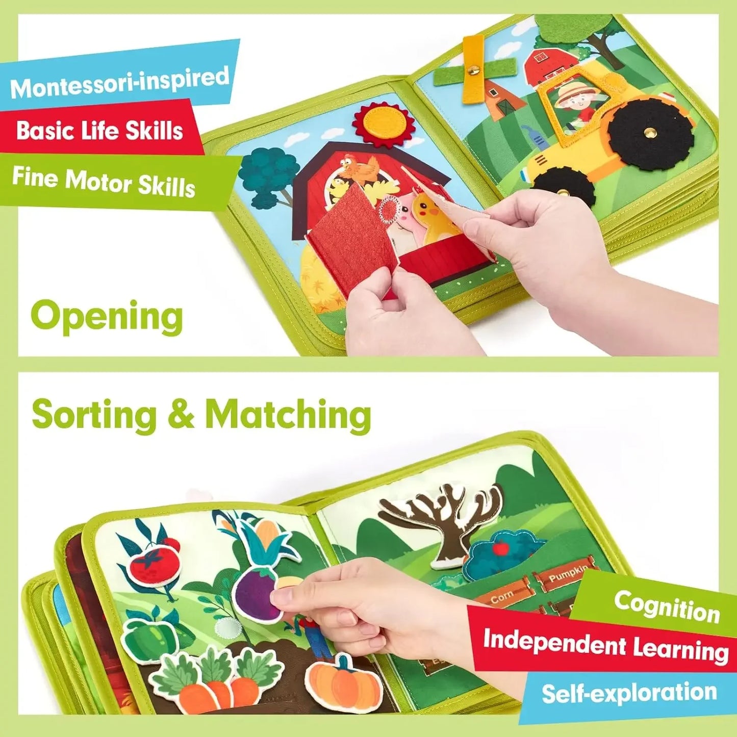 My First Farm Animal Story Busy Cloth Book – Montessori Early Learning Toy for Toddlers - Aussies Aura