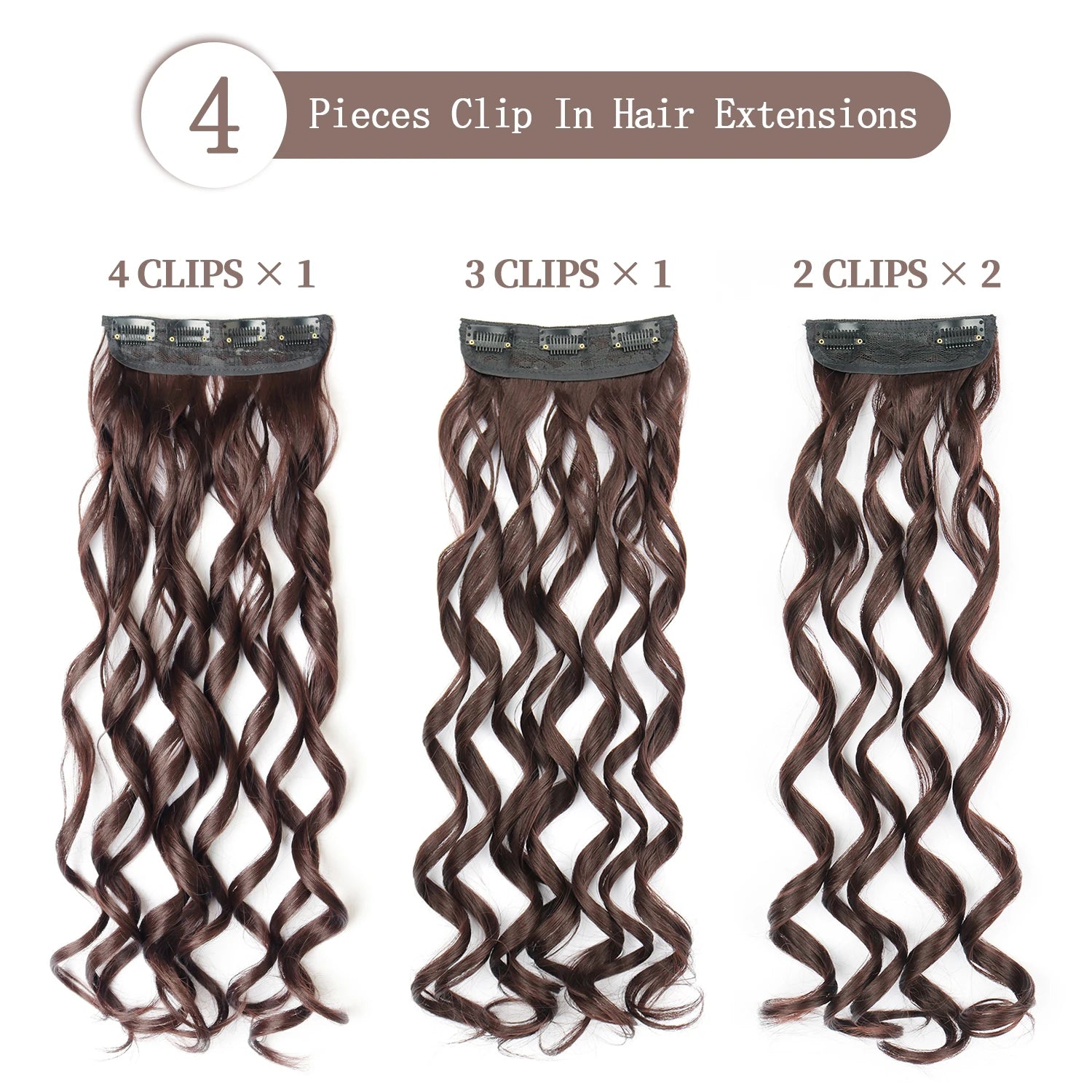 4Pcs Clip-In Hair Extensions – Long Curly Wavy Synthetic Hairpiece for Women - Aussies Aura