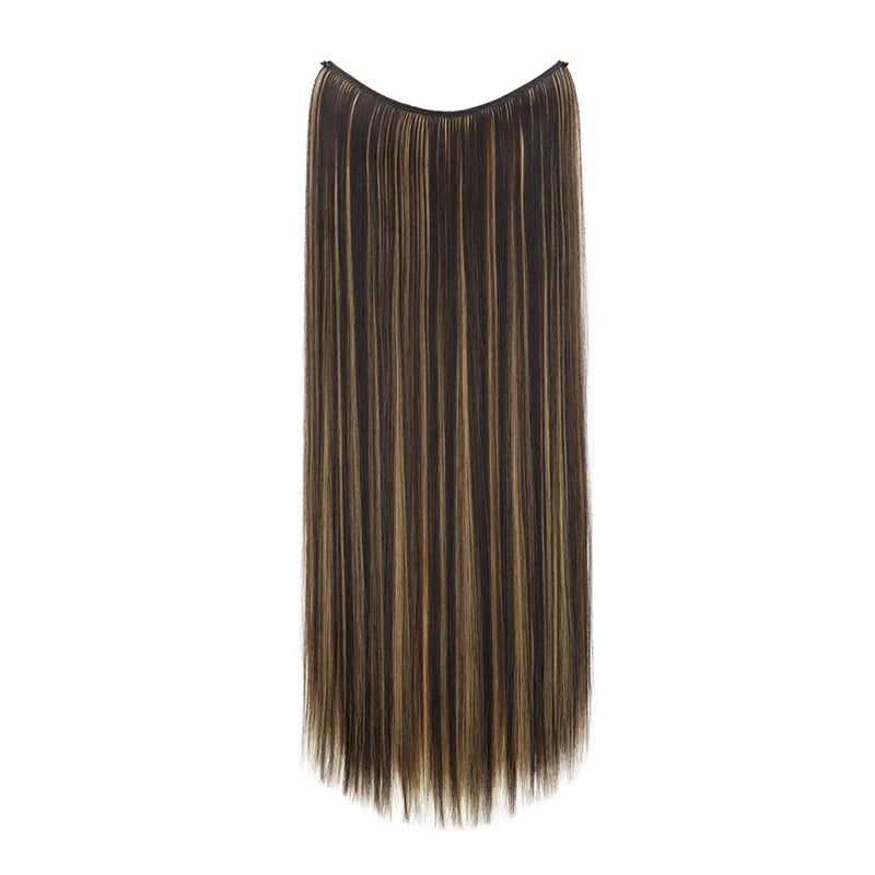 24-Inch Synthetic Invisible Fish Line Hair Extension – Natural Black & Brown Colors for Women - Aussies Aura