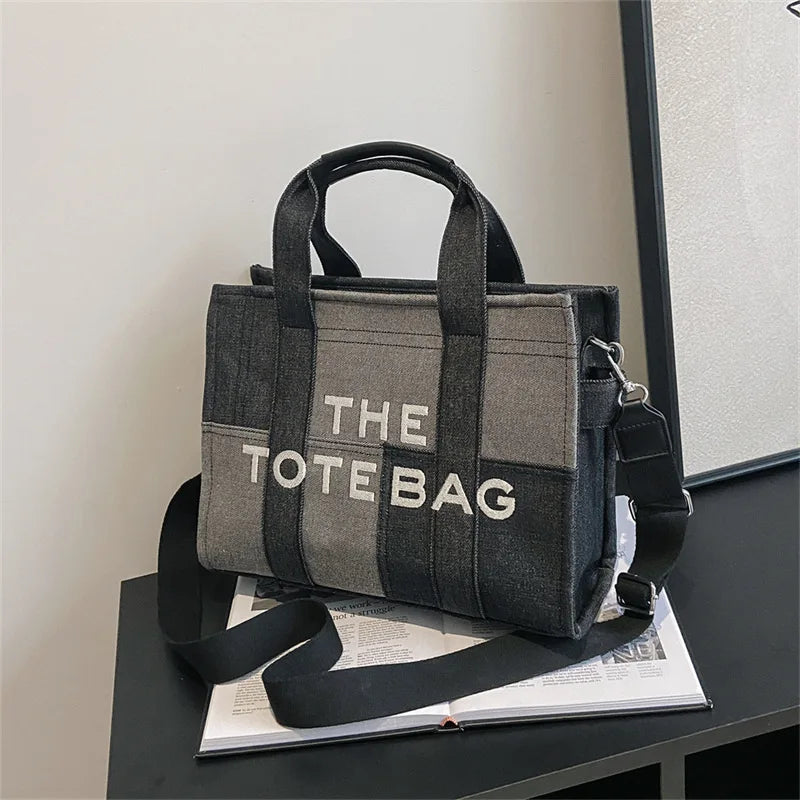 Trendy Denim Tote Bag – Embroidered Shoulder & Crossbody Handbag for Women - Aussies Aura