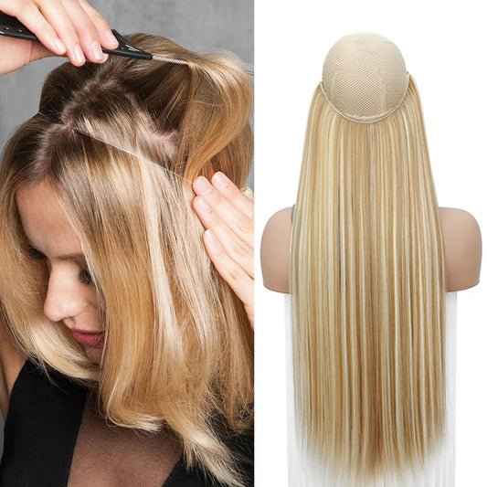 24-Inch Synthetic Invisible Fish Line Hair Extension – Natural Black & Brown Colors for Women - Aussies Aura