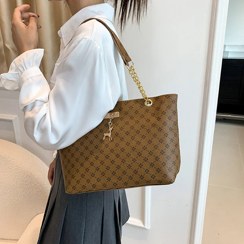 New Luxury Presbyopia Tote Bag – Large Capacity Soft Leather Shoulder Bag with Gold Chain | Designer Style Women’s Handbag - Aussies Aura