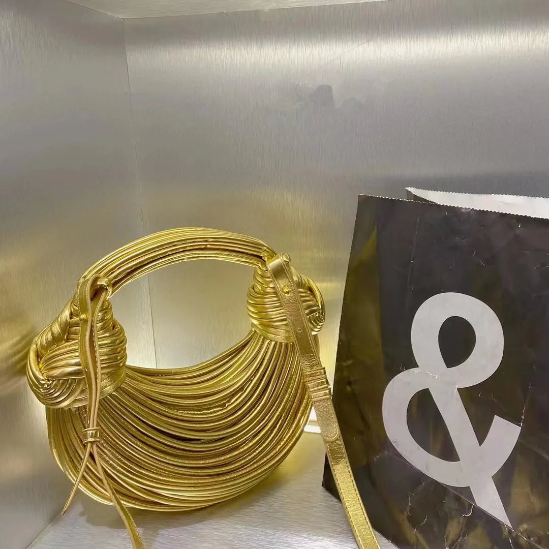 Luxury Handwoven Knot Handle Bag – Gold Designer Rope Hobo & Evening Clutch - Aussies Aura