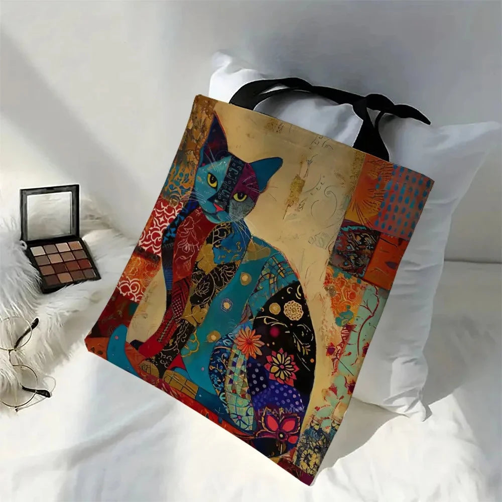 Floral Cat Print Tote Bag – Aesthetic Canvas Shoulder Bag - Aussies Aura