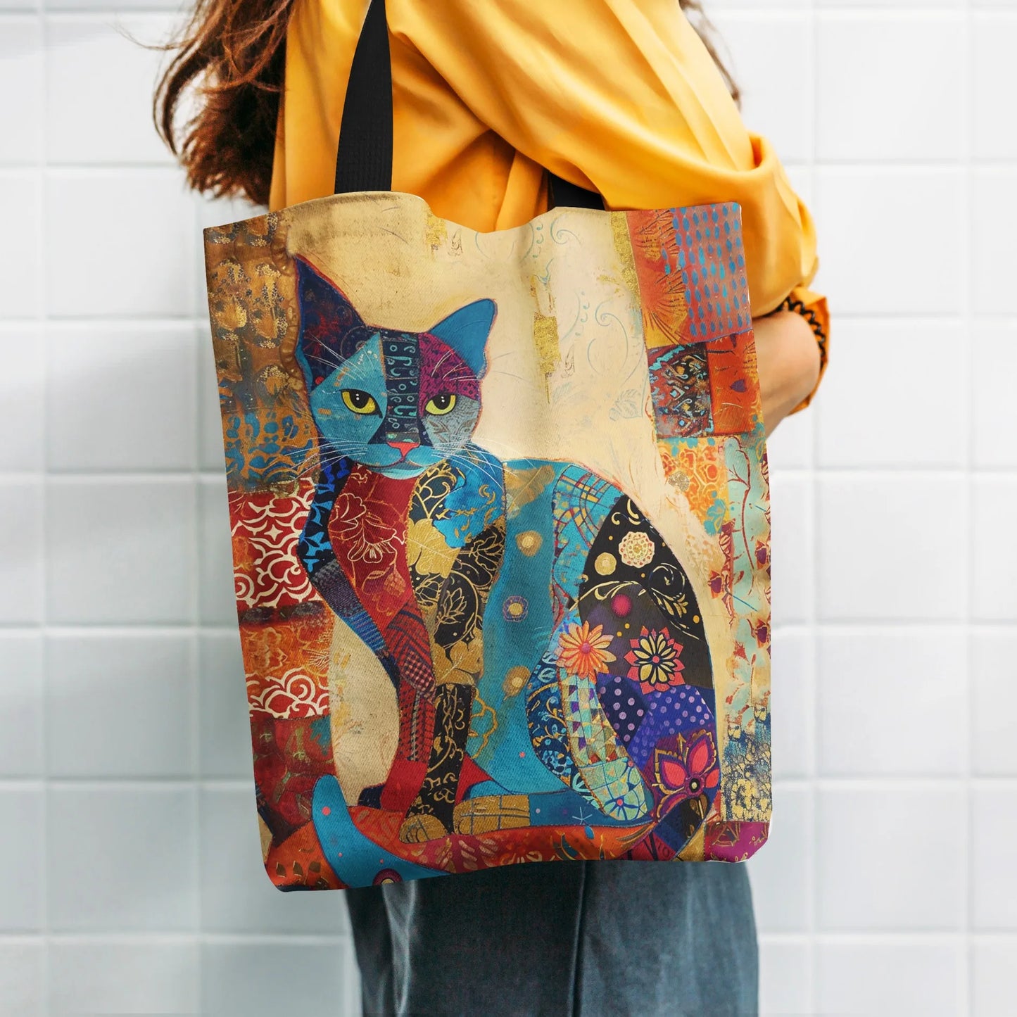 Floral Cat Print Tote Bag – Aesthetic Canvas Shoulder Bag - Aussies Aura