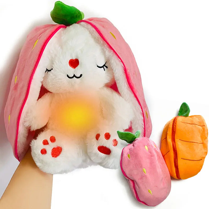 Strawberry & Carrot Bunny Plush – 30cm Baby Music Sleeping Light Toy - 30 cm - Aussies Aura
