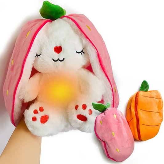 Strawberry & Carrot Bunny Plush – 30cm Baby Music Sleeping Light Toy - 30 cm - Aussies Aura