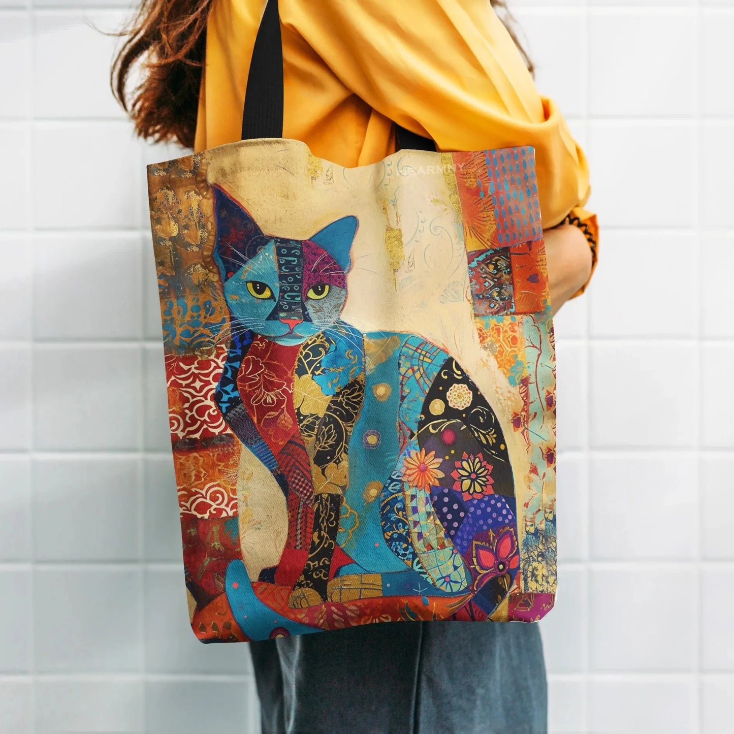 Floral Cat Print Tote Bag – Aesthetic Canvas Shoulder Bag - Aussies Aura