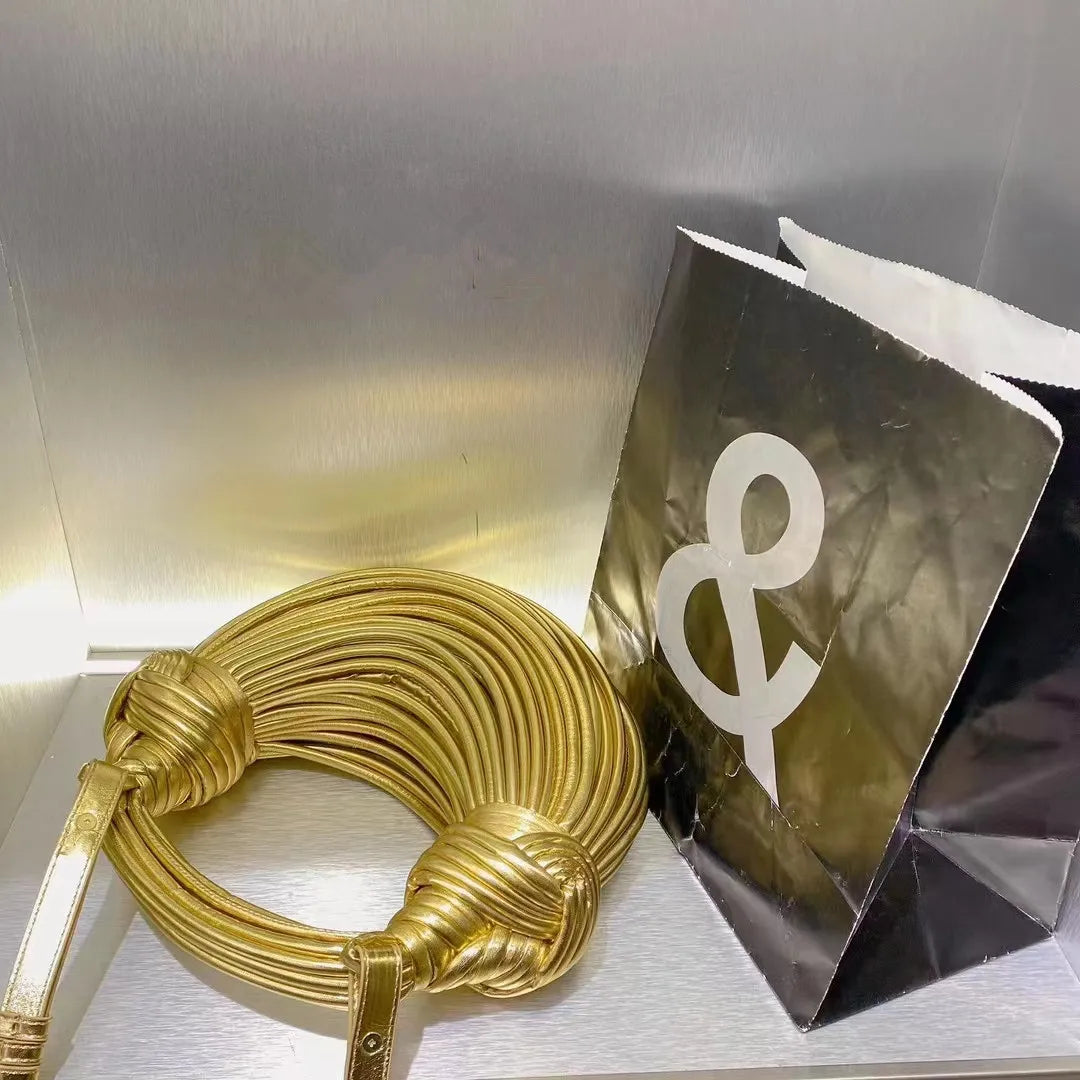 Luxury Handwoven Knot Handle Bag – Gold Designer Rope Hobo & Evening Clutch - Aussies Aura