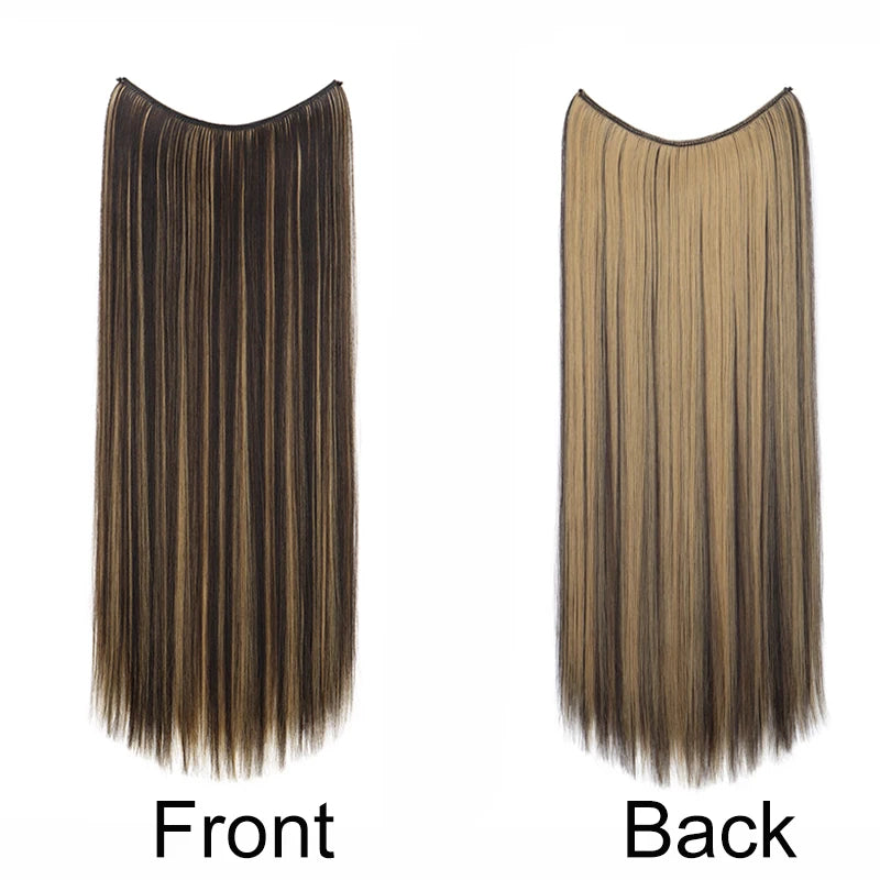 24-Inch Synthetic Invisible Fish Line Hair Extension – Natural Black & Brown Colors for Women - Aussies Aura