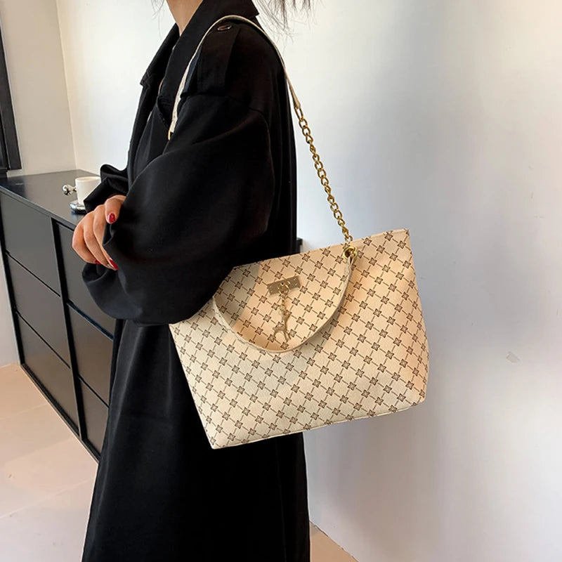 New Luxury Presbyopia Tote Bag – Large Capacity Soft Leather Shoulder Bag with Gold Chain | Designer Style Women’s Handbag - Aussies Aura