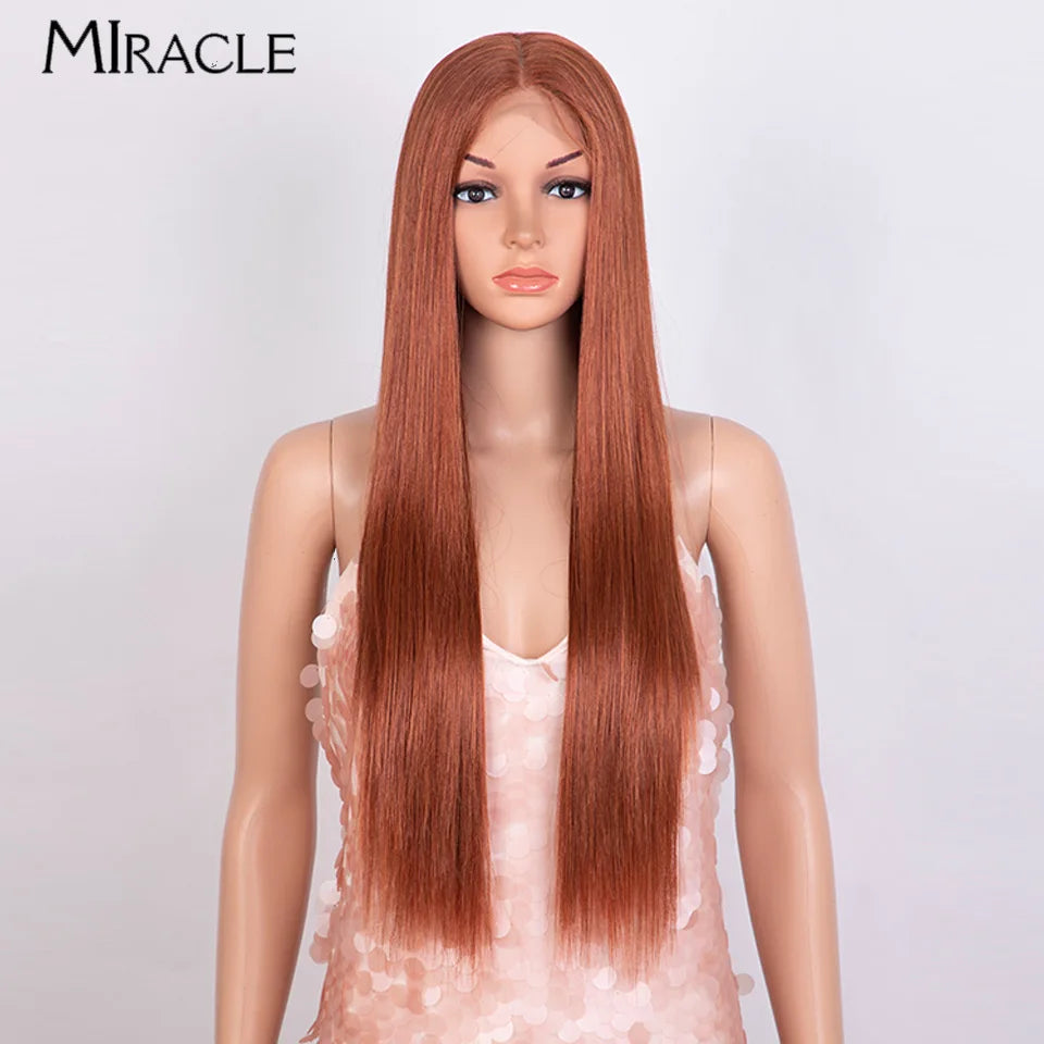 MIRACLE Synthetic Lace Front Wig – 30 Inch Long Straight Heat Resistant Ombre Blonde/Ginger Wig for Women - Aussies Aura