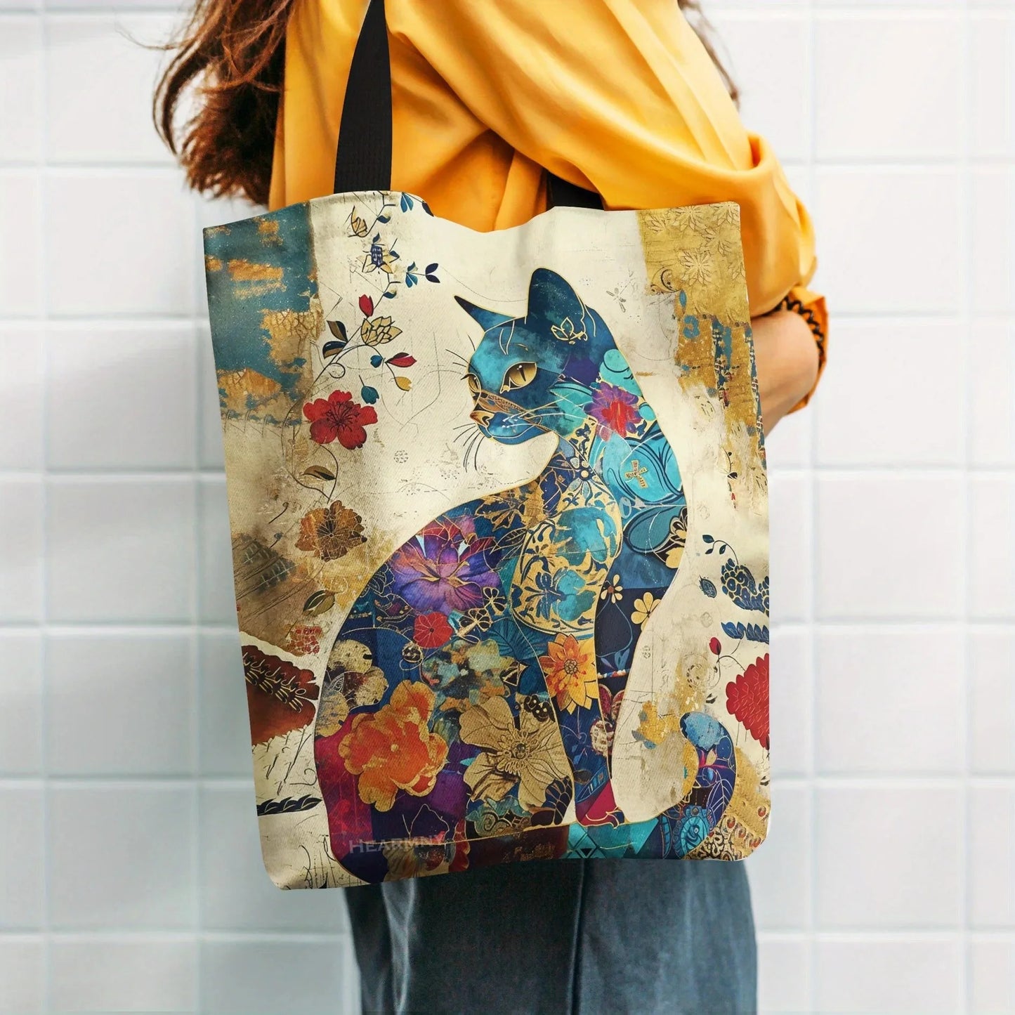 Floral Cat Print Tote Bag – Aesthetic Canvas Shoulder Bag - Aussies Aura