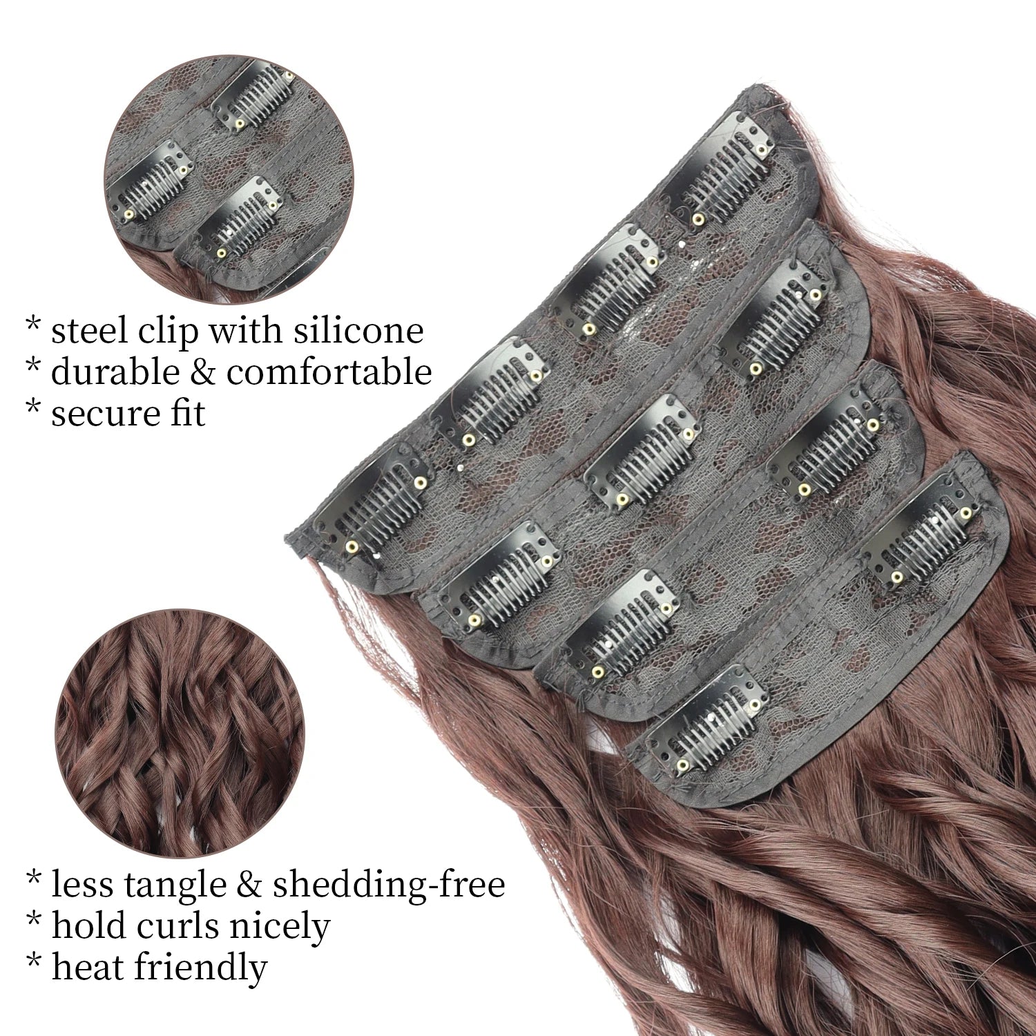 4Pcs Clip-In Hair Extensions – Long Curly Wavy Synthetic Hairpiece for Women - Aussies Aura