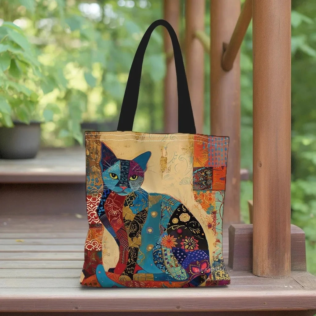 Floral Cat Print Tote Bag – Aesthetic Canvas Shoulder Bag - Aussies Aura