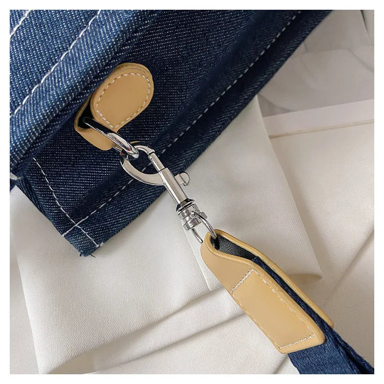 Trendy Denim Tote Bag – Embroidered Shoulder & Crossbody Handbag for Women - Aussies Aura