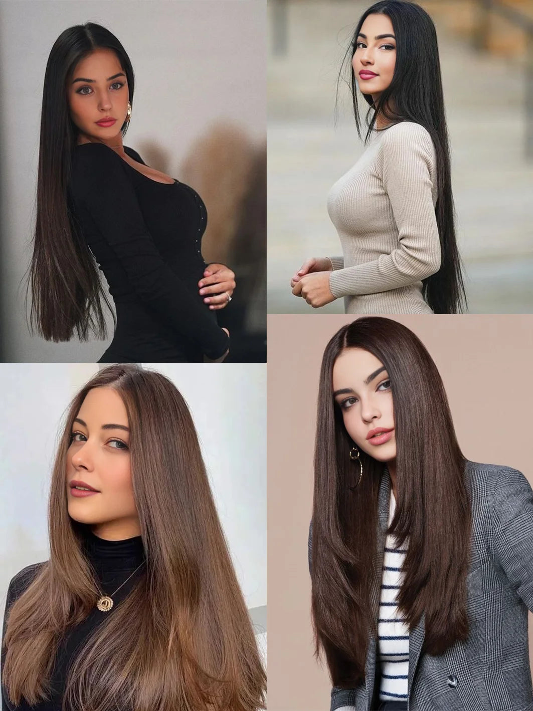 4-Piece Synthetic Straight Hair Extensions – 16/20/24 Inch Clip-In Wig for Women (Black & Brown) - Aussies Aura