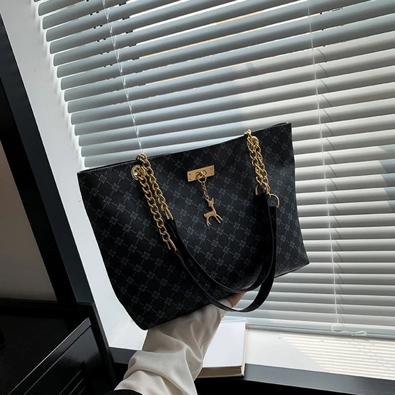 New Luxury Presbyopia Tote Bag – Large Capacity Soft Leather Shoulder Bag with Gold Chain | Designer Style Women’s Handbag - Aussies Aura